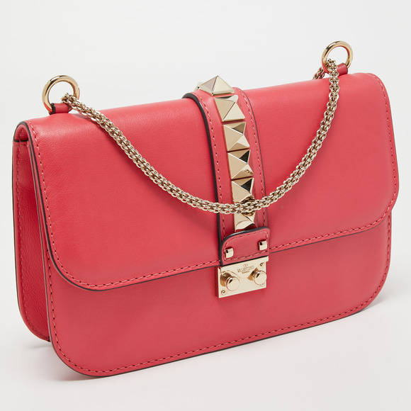 VALENTINO Pink Leather Medium Rockstud Glam Lock Flap Bag - Picture 3 of 8